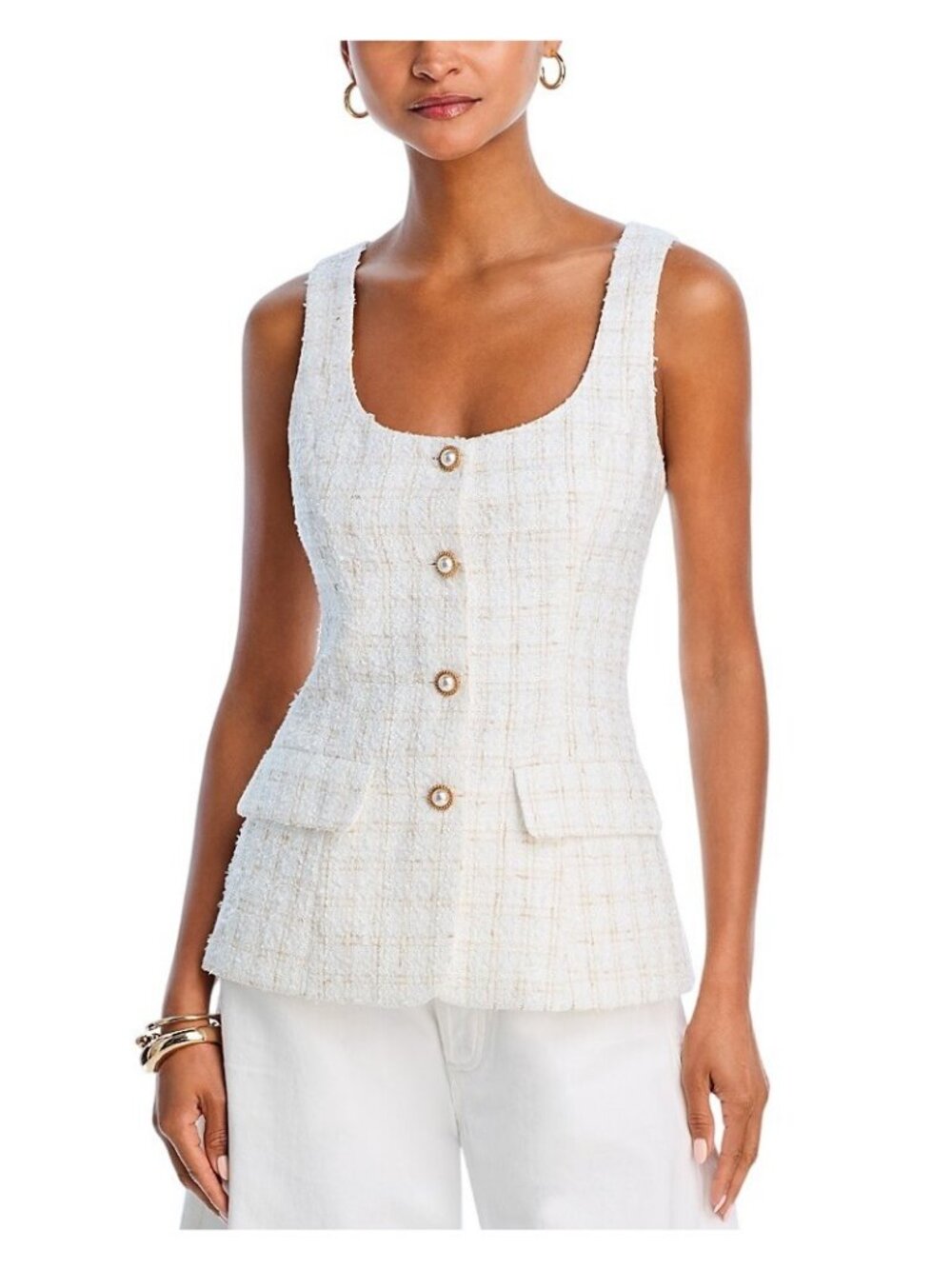NWT Aqua Womens Button Up Check Tweed Vest IBM26327 White / Tan XL